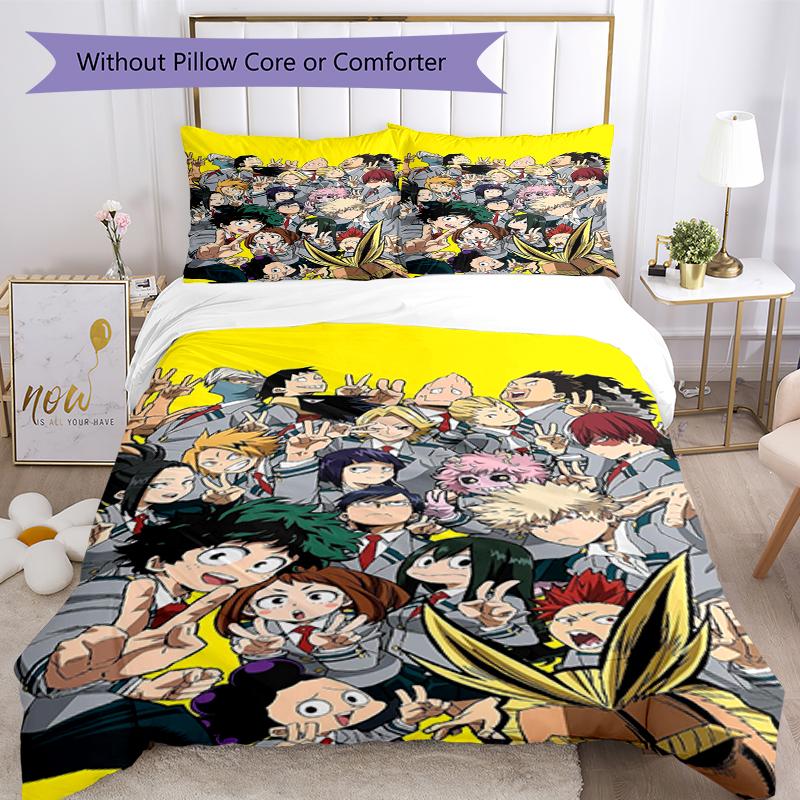 3pcs My Hero Academia Bedding Set Duvet Cover Closure Includes 1 Duvet Cover & 2 Pillowcases, Soft and Comfortable for All Seasons.