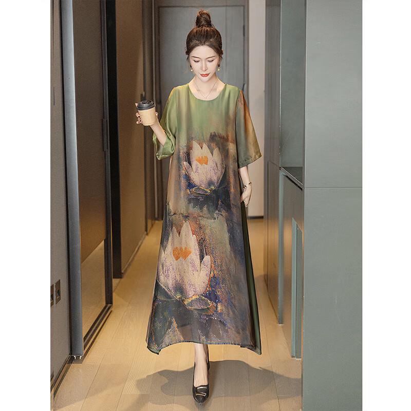 Sybille 2025 Letní dámské midi šaty s potiskem a kulatým výstřihem, áčkového střihu