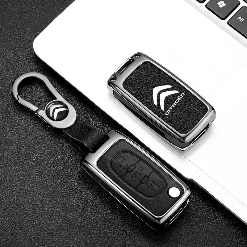 AAMH1 Zinc Alloy Leather Car Flip Remote Key Case Cover Protector Shell Durable For Citroen C2 C3 C4 C5 C6 Xsara Berlingo Accessories