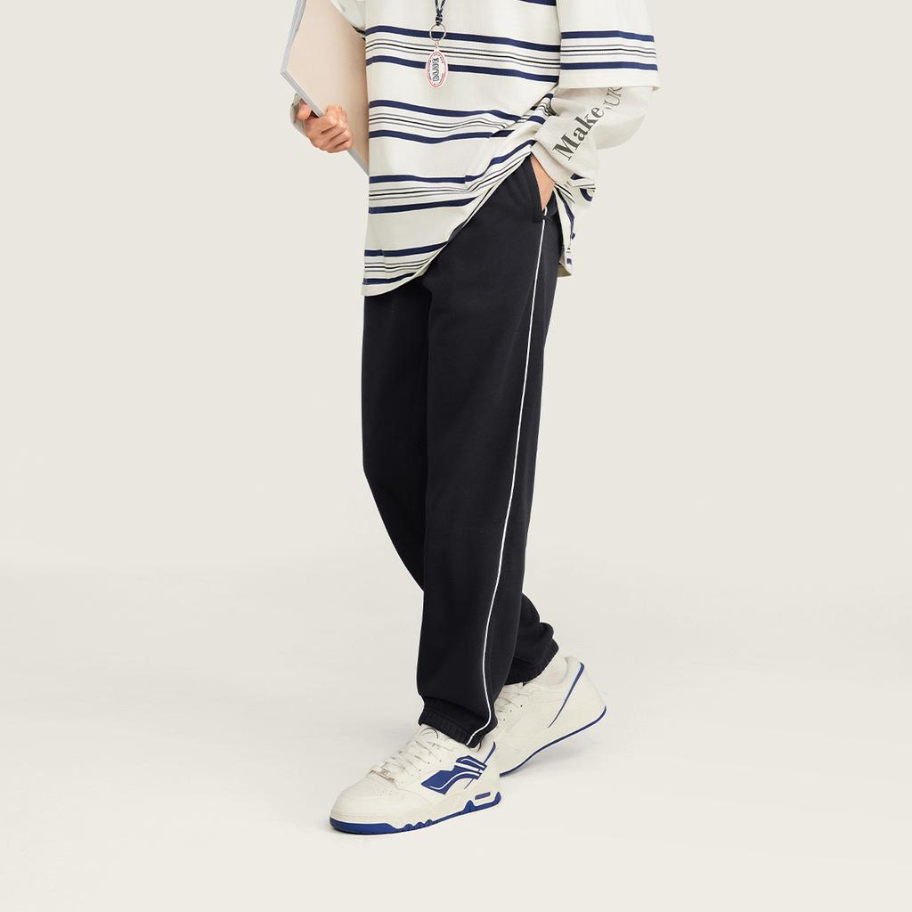 Li Ning Sports Lifestyle Series Simple Loose Versatile Comfortable Casual Fleece Lined Warm Cuffed Knitted Sweatpants Men Bottoms AKLV995-2