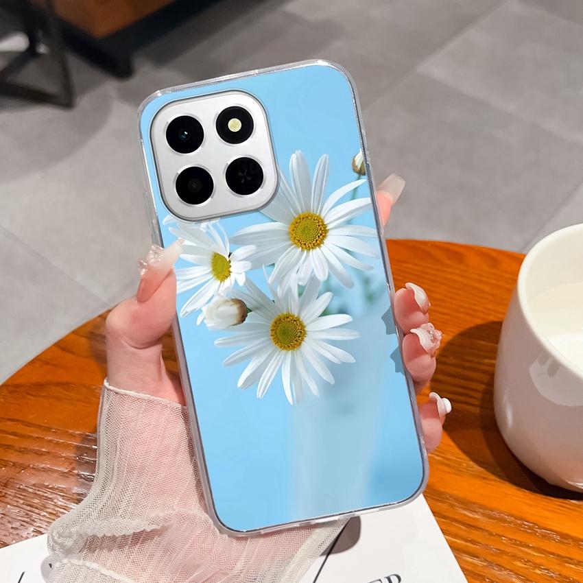 Case For Huawei 400 Pro Honor X6c X8a X7a X8c Phone Covers Exquisite Black Flowers Patterns Transparent TPU Advanced Anti Slip Shell For Huawei Casing