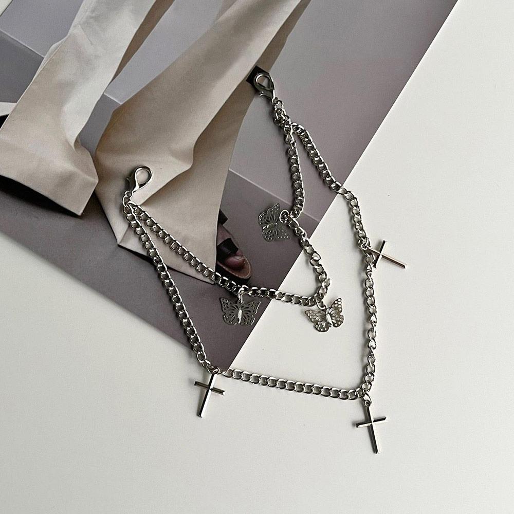Gothic Punk Street Belt Multi-layer Metal Alloy Multi-layer Trousers Multi-layer Chain Keychain Detail Hip Hop Crochet Pants
