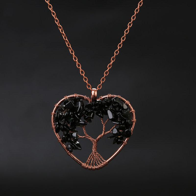 Fashion Tree Of Life Pendant Necklace Jewelry Natural Stone Healing Crystal Stone Necklace For Woman Yoga Accessories