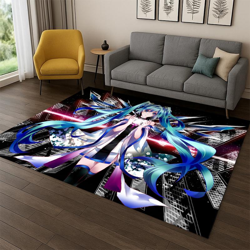 Cartoon M-MIKU Music Girl Carpet Rug for Bedroom Living Room Sofa Playroom Doormat Home Decor,Kid Game Area Rug Non-slip gift