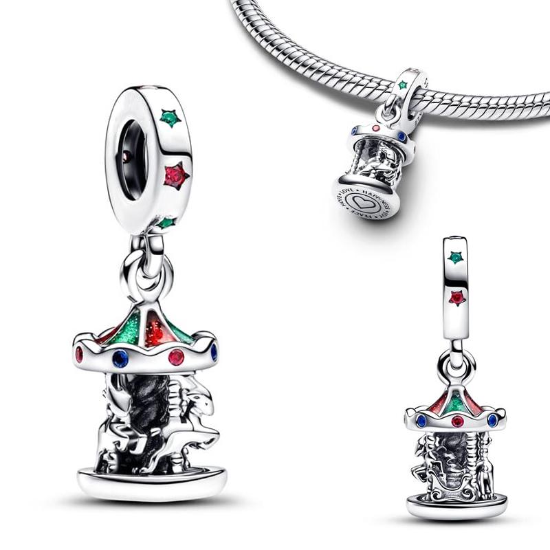 New In Christmas Dangle Charm Beads Fits Bracelet Bangle Necklace Rose Gold Pendant Women Luxury Diy Jewelry Party Festival Gift