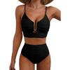 2-Piece Split Swimsuit Women's Hollow Textured Fabric Slim Sexy Pit Strip Metal Decorative Women's Swimsuit Cover