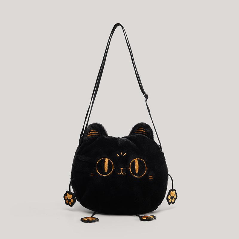 Personalized Plush Kitten Bag Women's New Fashion Fluffy Shoulder Bag Spoof Black Cat Messenger Bag Women