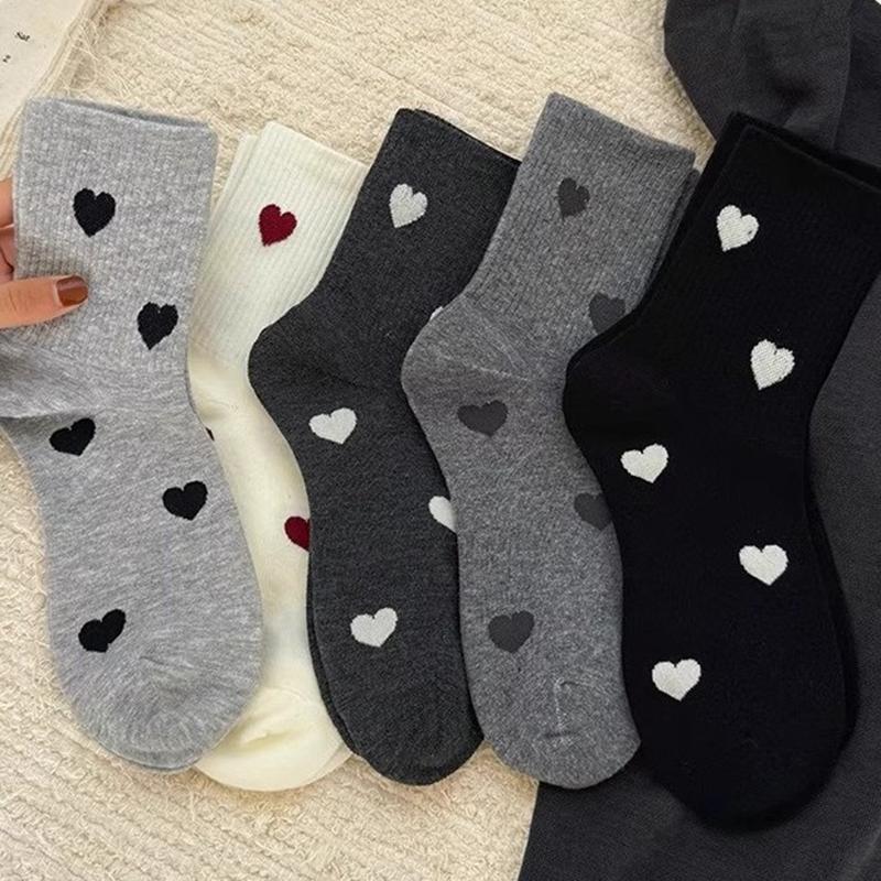 1/5 Pairs Women's Cute Heart Shaped Mid Tube Socks Autumn Winter New Ins Trendy Trendy Versatile High Beauty Duty Series Socks