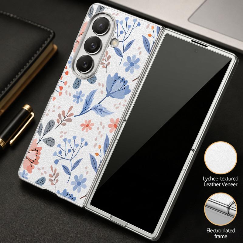 Vintage Strawberry Flower Print Case For Samsung Z Fold 8 Ultra 7 6 5 Luxury Plating Leather Skin Hard Phone Cover For Galaxy Z Fold8 Fold7 Fold6