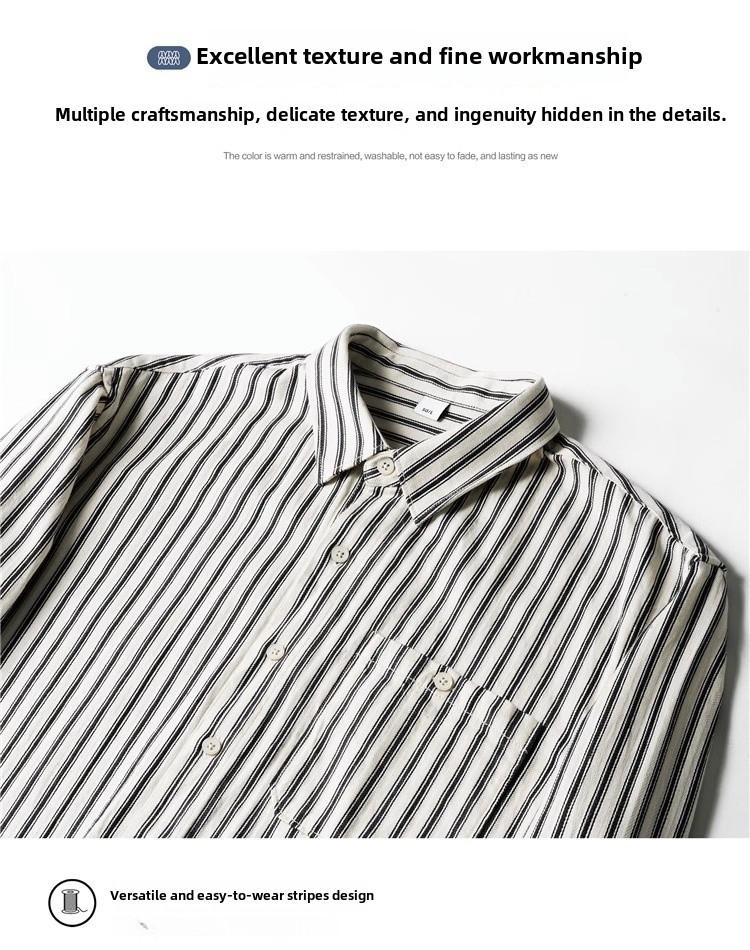 Retro Men's Cotton Striped Long-Sleeve Slim Shirt