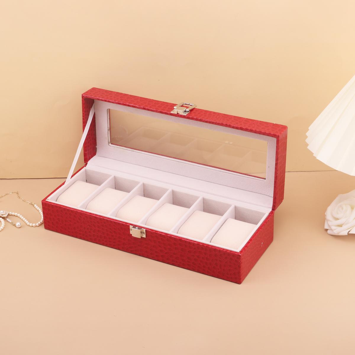 

6 слотов держатель для часов чехол органайзер черный наручные часы коробка из искусственной кожи дисплей часы коробка regalos para hombre красный