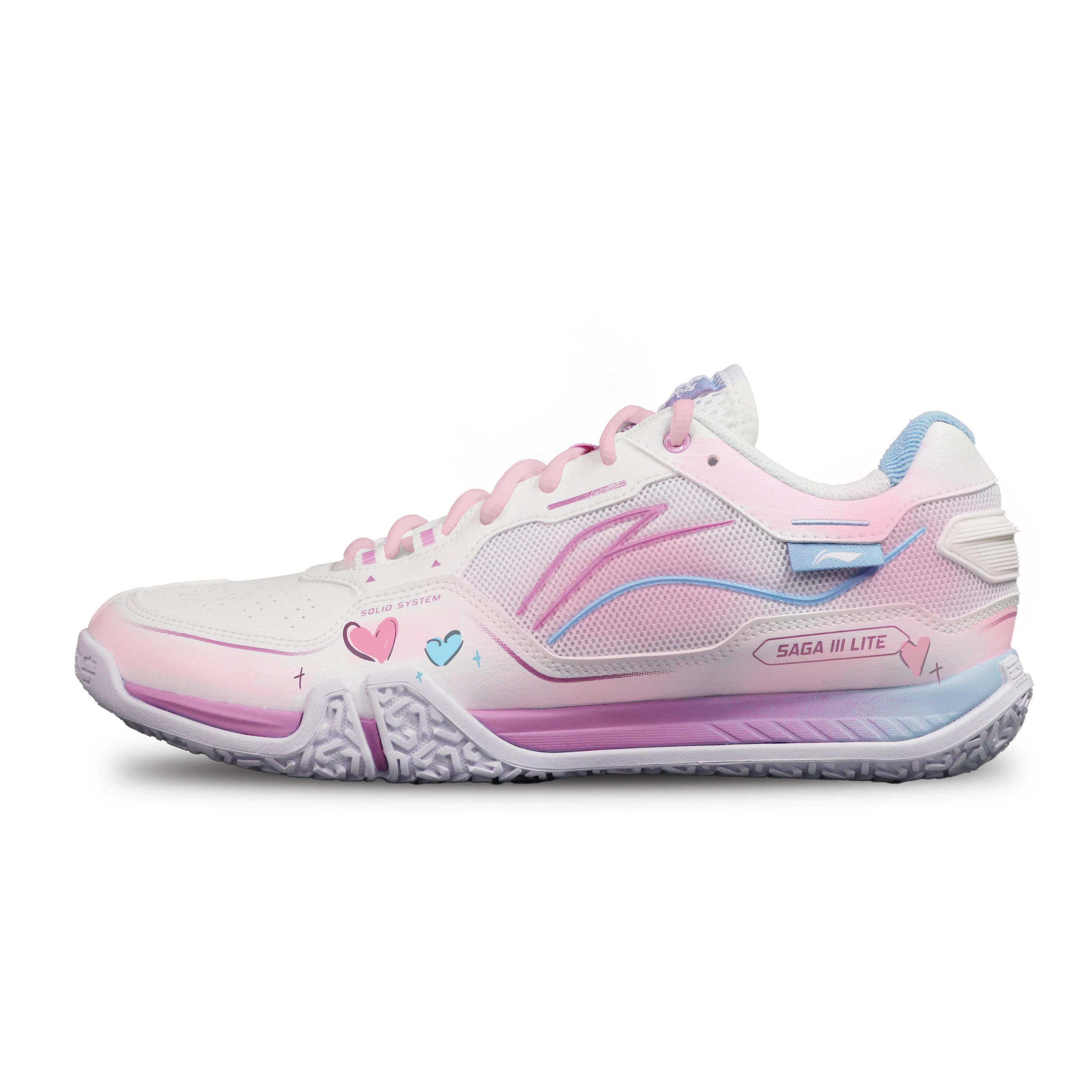 

Li Ning Saga 3LITE Cushioning Slip Resistant Coverage Low top Badminton Shoes Unisex Pink White AYTV003-1(team1140-) 43