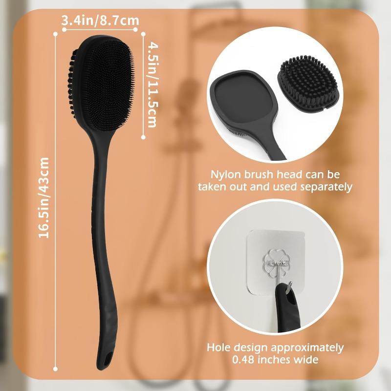 1PC Silicone Long Handle Back Body Double-sided Shower Brush Used for Deep Cleaning and Durable Bathroom Shower Accessories