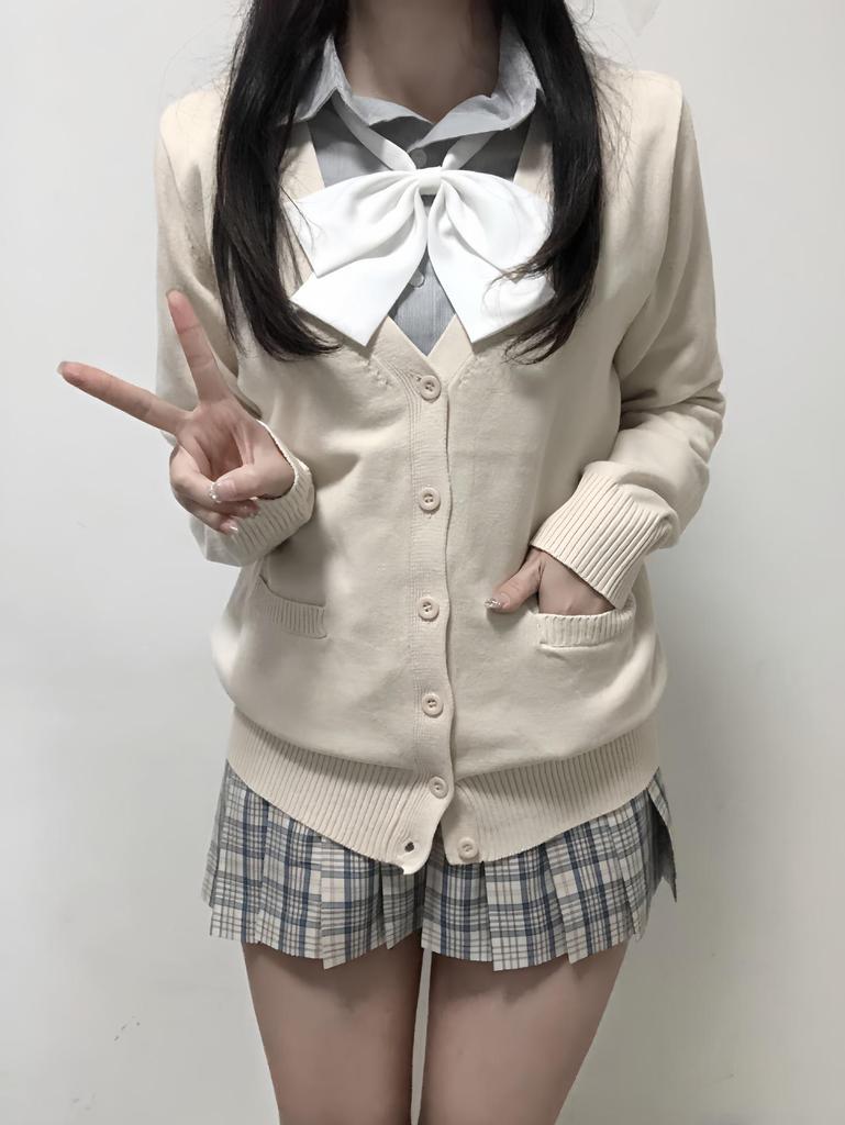 Original JK Basic Solid Color Long Sleeve Cardigan Sweater - Japanese Uniform Style, Versatile Loose Fit Knitted Top.