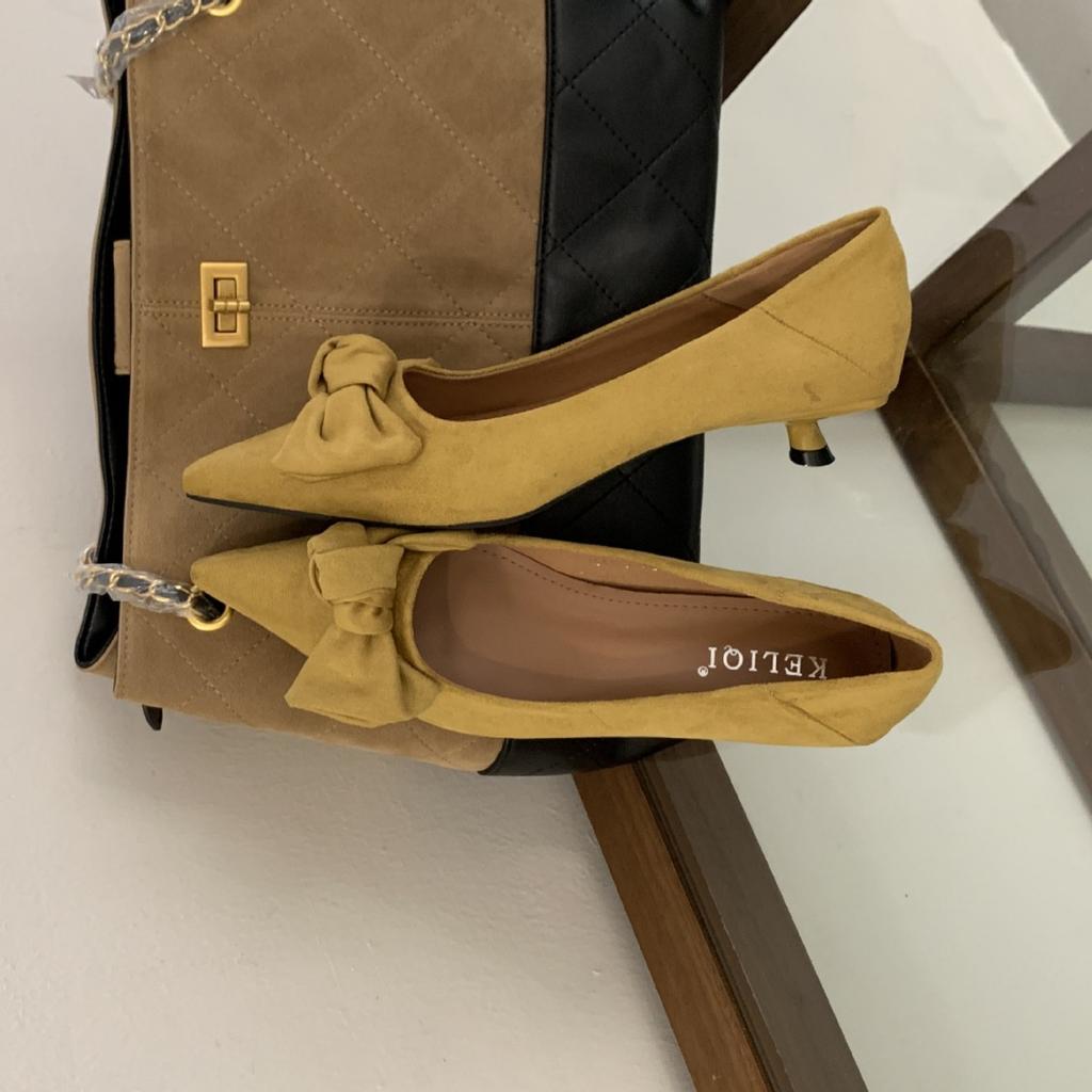 2025 New Autumn Light Mouth Suede Bow Cover Foot Commuting Soft Leather Work Women's Single Shoes