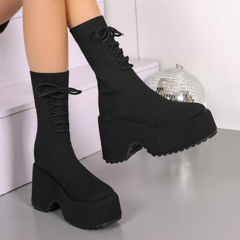 Scarpe da Donna con Tacco Alto a Zeppa in Camoscio Stivali Calzino da Neve Designer Caldi Lavorati a Maglia Scarpe Casual Tendenza Inverno Décolleté Goth Stivaletti Chelsea da Donna