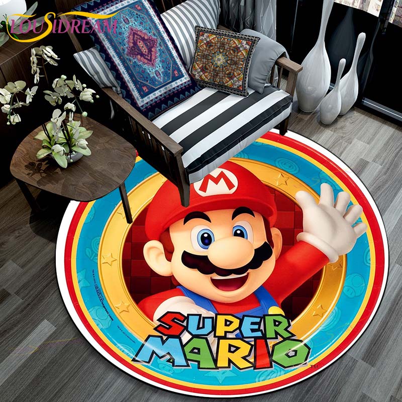 Cartoon Mario Bros Round Carpet Fashion Cartoon Pictures Printed Round Area Rugs Parlor Bedroom Floor Mat Rugs for Bedroom