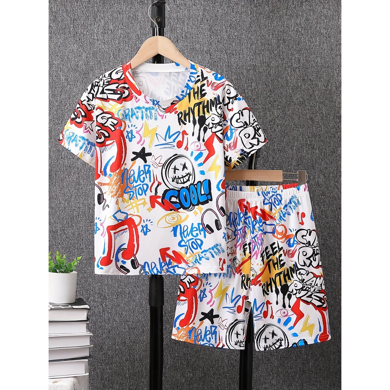 Summer best-selling street leisure fashion youthful vitality 3D letter pattern printing comfortable children s set 5-6 Years