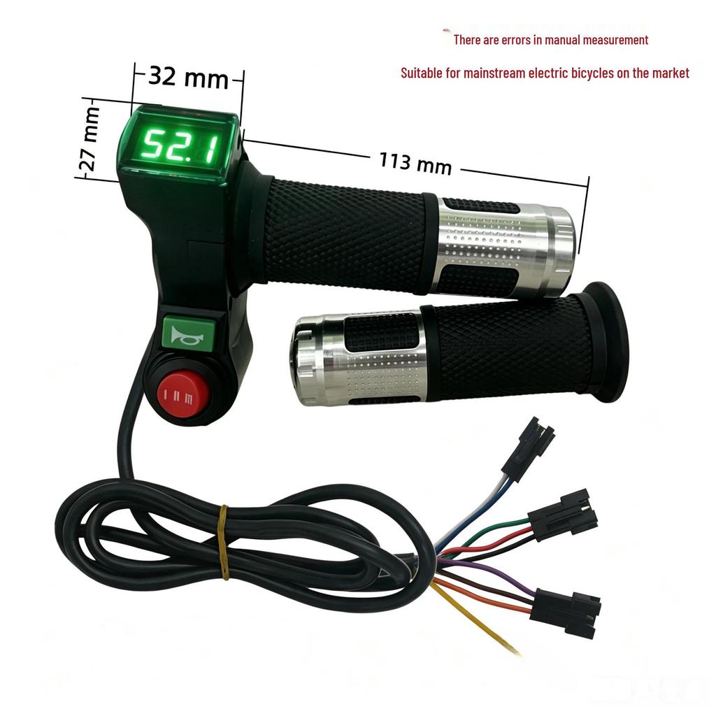 Three-Speed Electric Bicycle Throttle Grip with Horn and Voltage Display