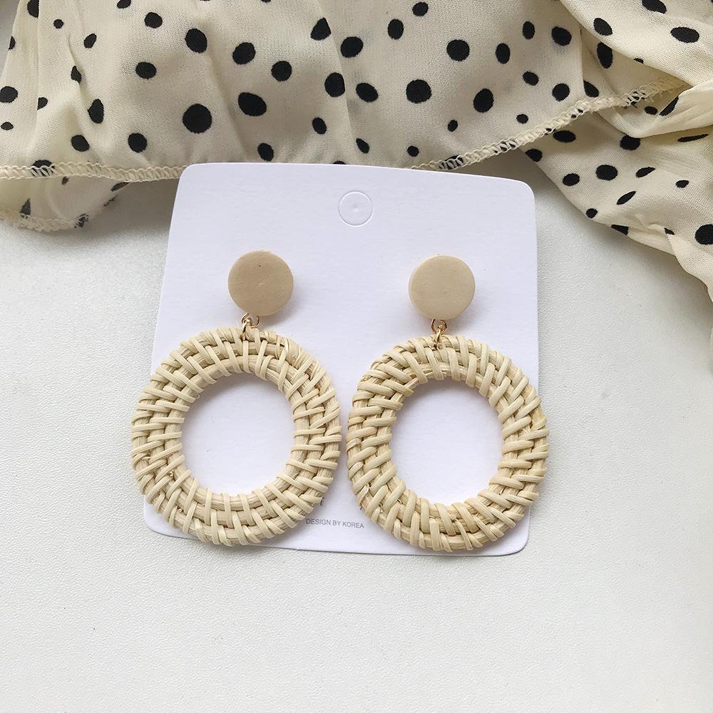 Rattan Diamant Geometrische Stroh Anhänger Ohrringe für Frauen