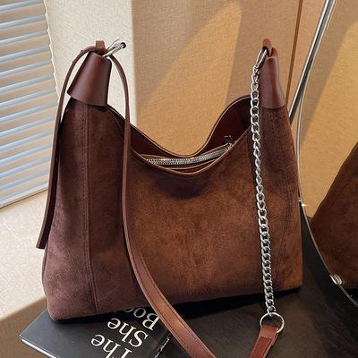 Large Capacity Women's Bag Solid Color Versatile New Fashion Chain One Shoulder Crossbody Bag Matte Retro Bucket Bag Women