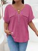 New solid color plus size women's blouse zipper short-sleeved fake pocket pullover T-shirt loose