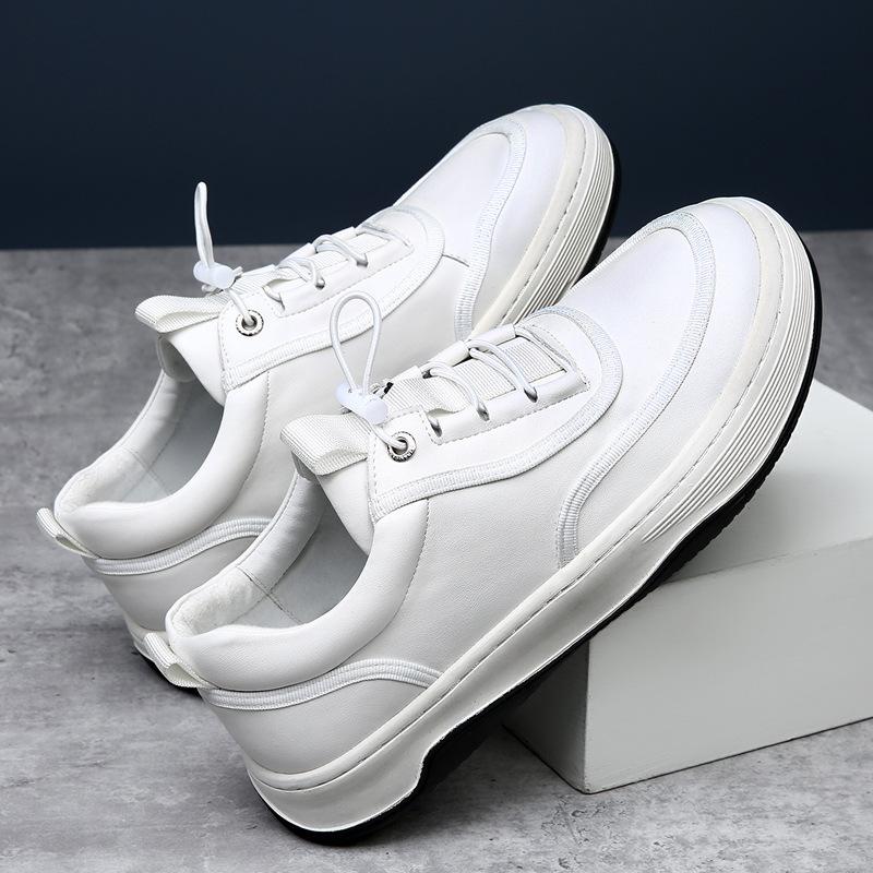 European Station Trend Board Shoes Leather Men's Shoes Spring Breathable Sports Casual Shoes Versatile Platform White Shoes Men's