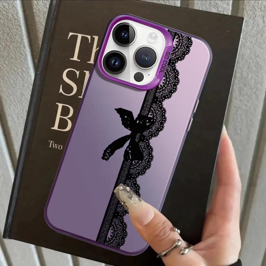 Back Phone Cover Case for iPhone 17 Pro Max XS 16 12 15 Plus 13 Pro 11 14 XR Air Retro Black Lace