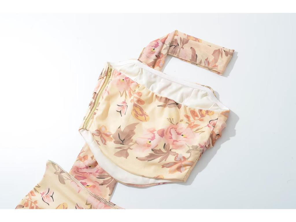 2025 Spring Women's European & American Style Mesh Print Lace Top and Skirt Set