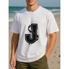 European Size Men'S Print Short-Sleeved T-Shirt with Wire Mesh Letter "J" | Medium Elasticity, Fashionable Style, Loose Crew Neck, Comfortable