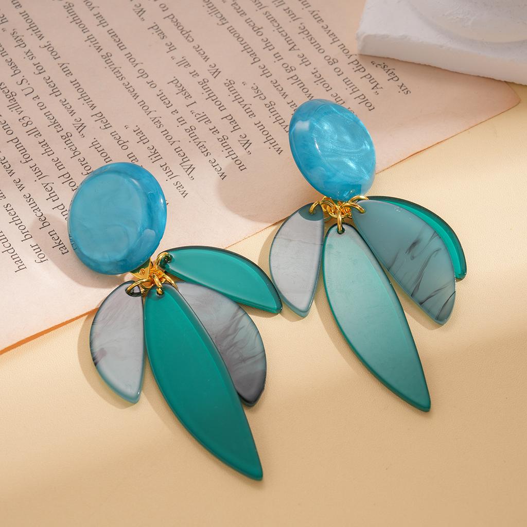 Resin round fringed silver needle earrings retro personalized stud earrings