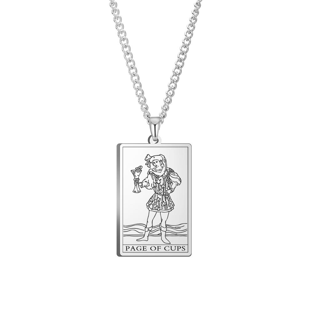 Dawapara The Suit of Cups Tarot Cards Link Chain Pendant Necklace Vintage Amulet Necklaces Men Women Stainless Steel Jewelry
