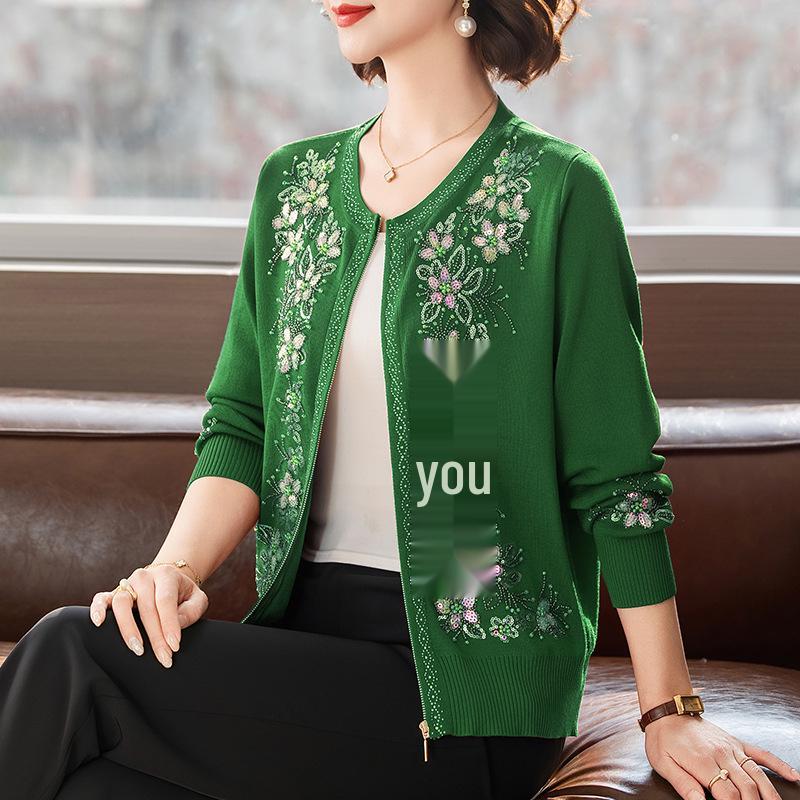Women's Autumn/Winter Heavy Knit Cardigan with Butterfly Flower Embroidery & Hand Beading