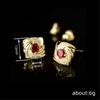 Cute Female Red Zircon Stone Gold Color Round Stud Earrings Lovely Bridal Wedding  For Women