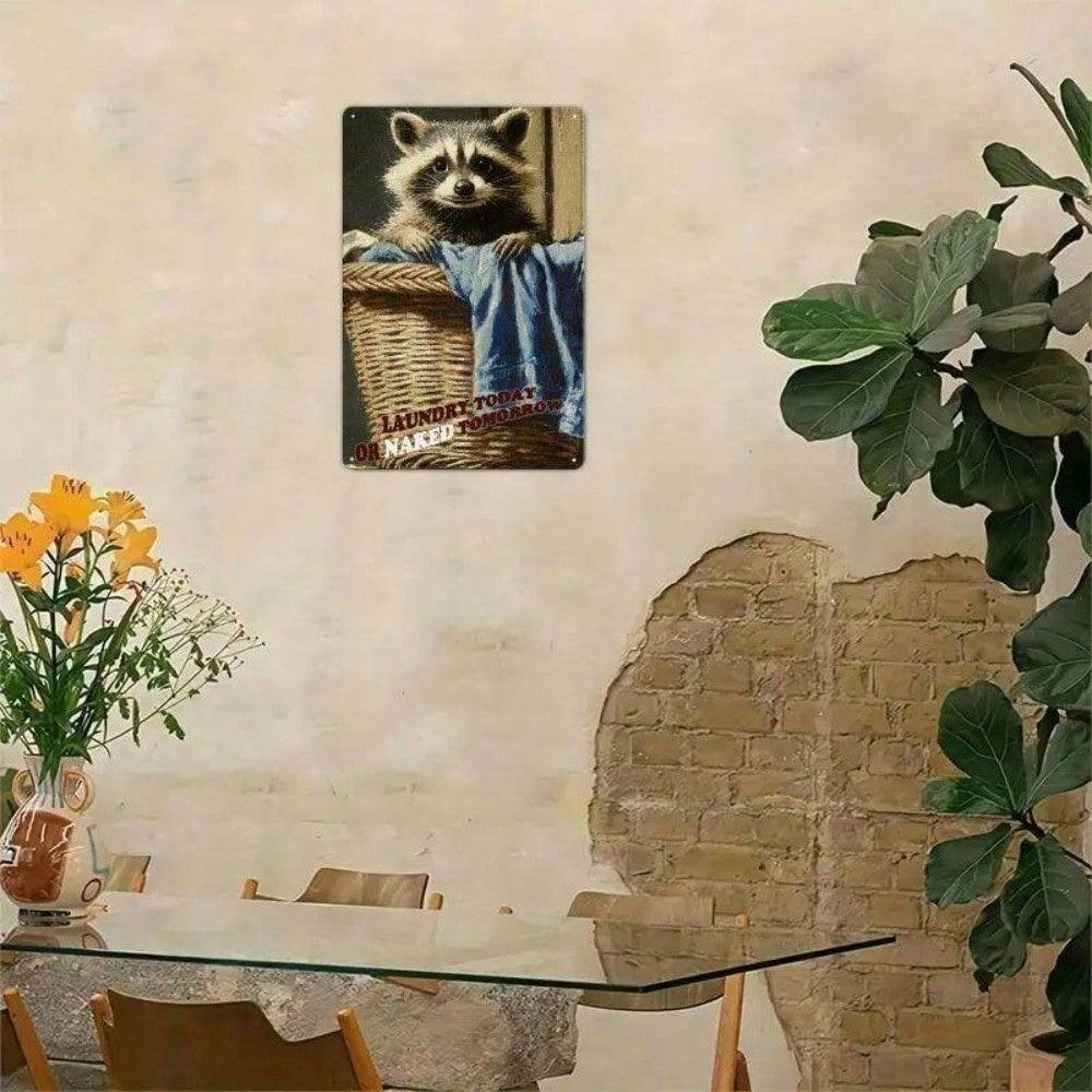 Metal Poster Raccoon Laundry Humor Vintage Wall Art for Laundry Room