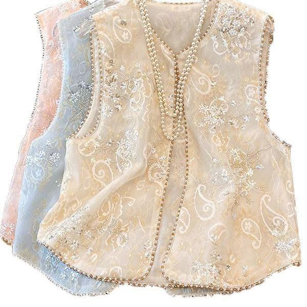 2025 New Style Summer Embroidery Thin Sequined Beaded Vest Vest Top