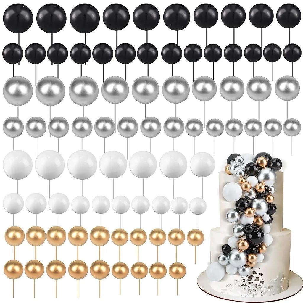 110Pcs Balls Cake Topper DIY Cake Insert Topper Foam Cake Balls Baking Decoration for Wedding Anniversary Birthday