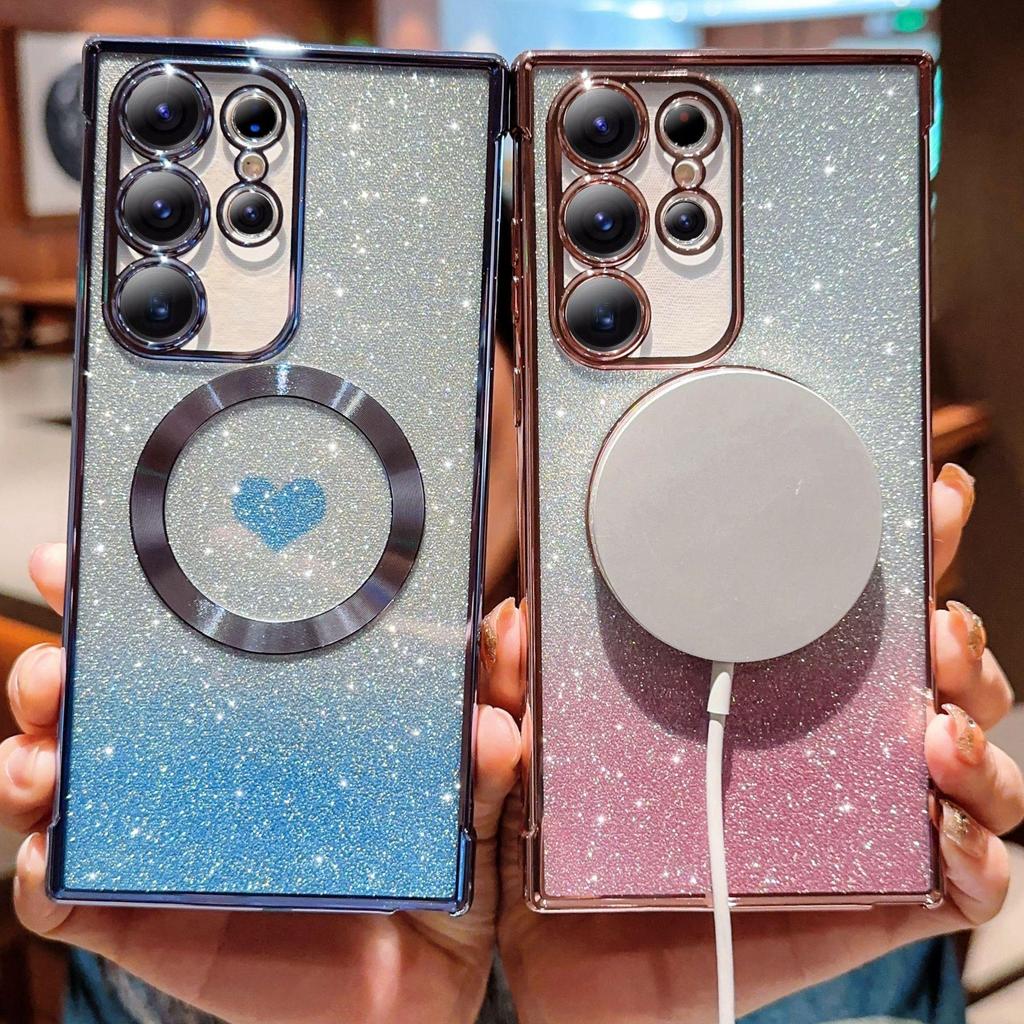 S24U Magnetic Heart Gradient Glitter Phone Case for Samsung S24/S23u.