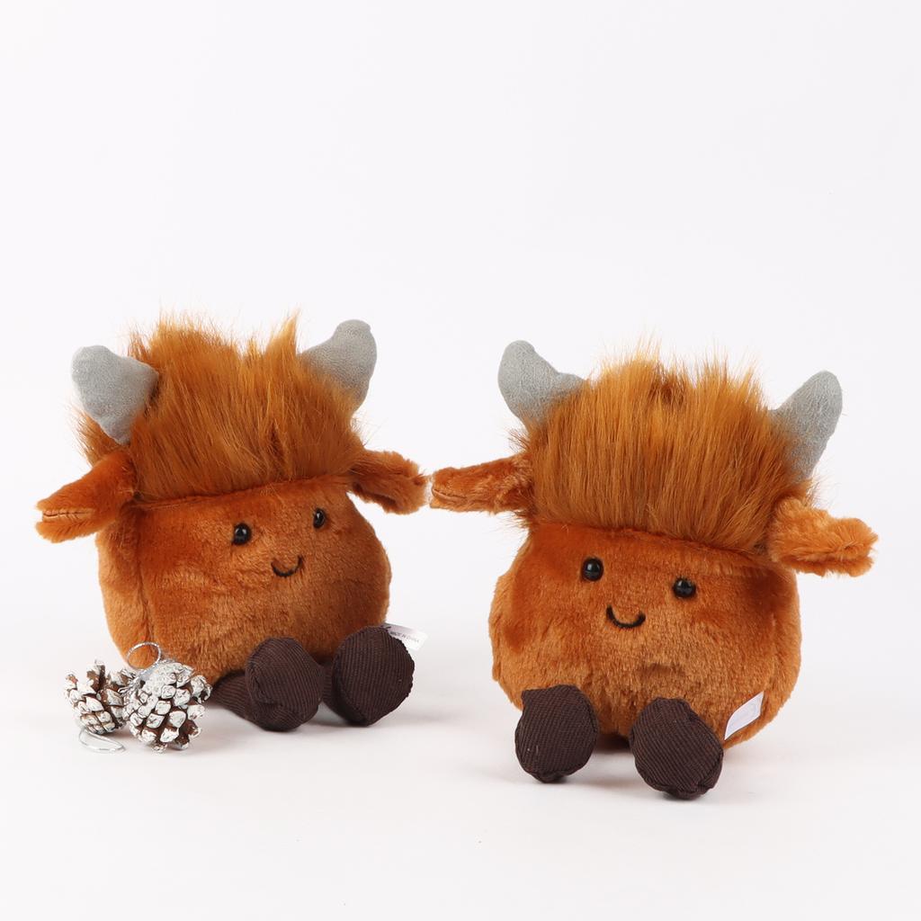 Highland Cattle Playful Highland Cattle Plush Toy With Smiling Calf Decoration