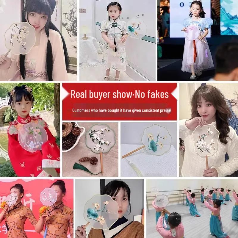 Kinder Hanfu Rundfächer im antiken Stil - Suzhou-Stickerei für Sommertanz und Cheongsam