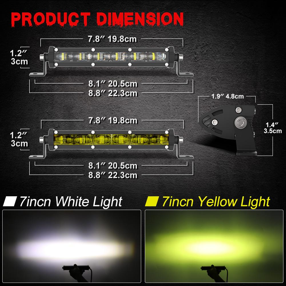 8inch LED Light Bar Floodlight Yellow Beam Ultra Strip LED Bar Work Light  Driving Fog Lamp for 4x4 Offroad Motorcycle SUV Truck