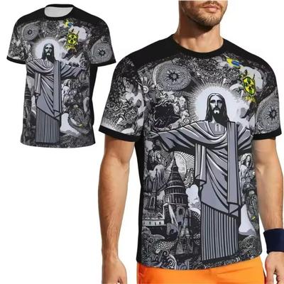 Brasilianisches Jesus Special Edition Erwachsenen Fußballtrikot Sommer Herren Sport 3D Druck T-Shirt Jogging Trainingskleidung Mode Herren T-Shirts Tops