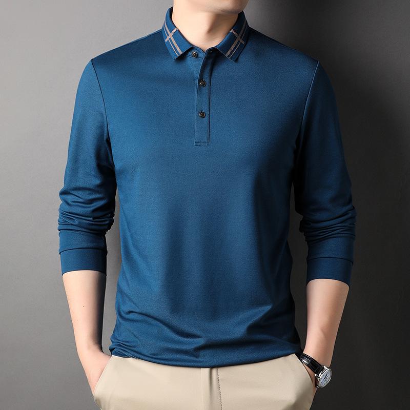 Spring and Autumn New Men's Business Casual Long-sleeved Cotton T-shirt Thin Lapel Polo Top Middle-aged Men's Clothing