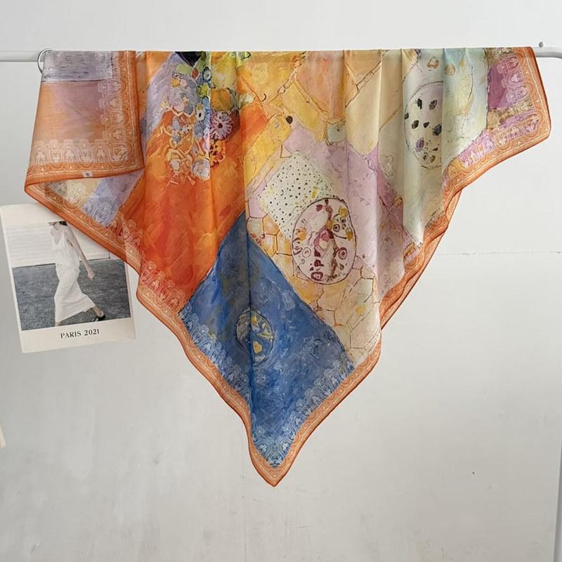 Pastoral Daisy 111 Large Square Scarf Silk Scarf Women's Silk Scarf Air Conditioning Shawl Travel Sunscreen Beach Silk Scarf