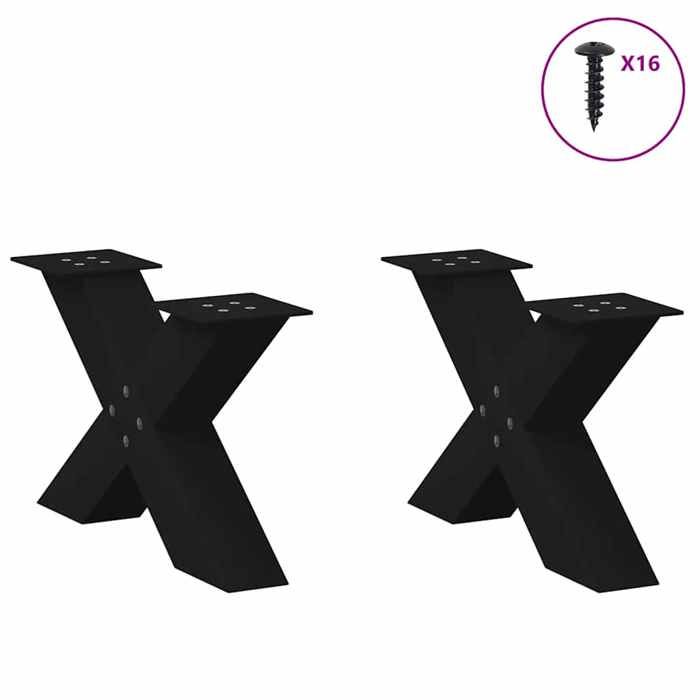 VidaXL Coffee Table Legs In X-Shape, 2 Pieces, Black, 50 X (30-31) Cm, Steel 4012936