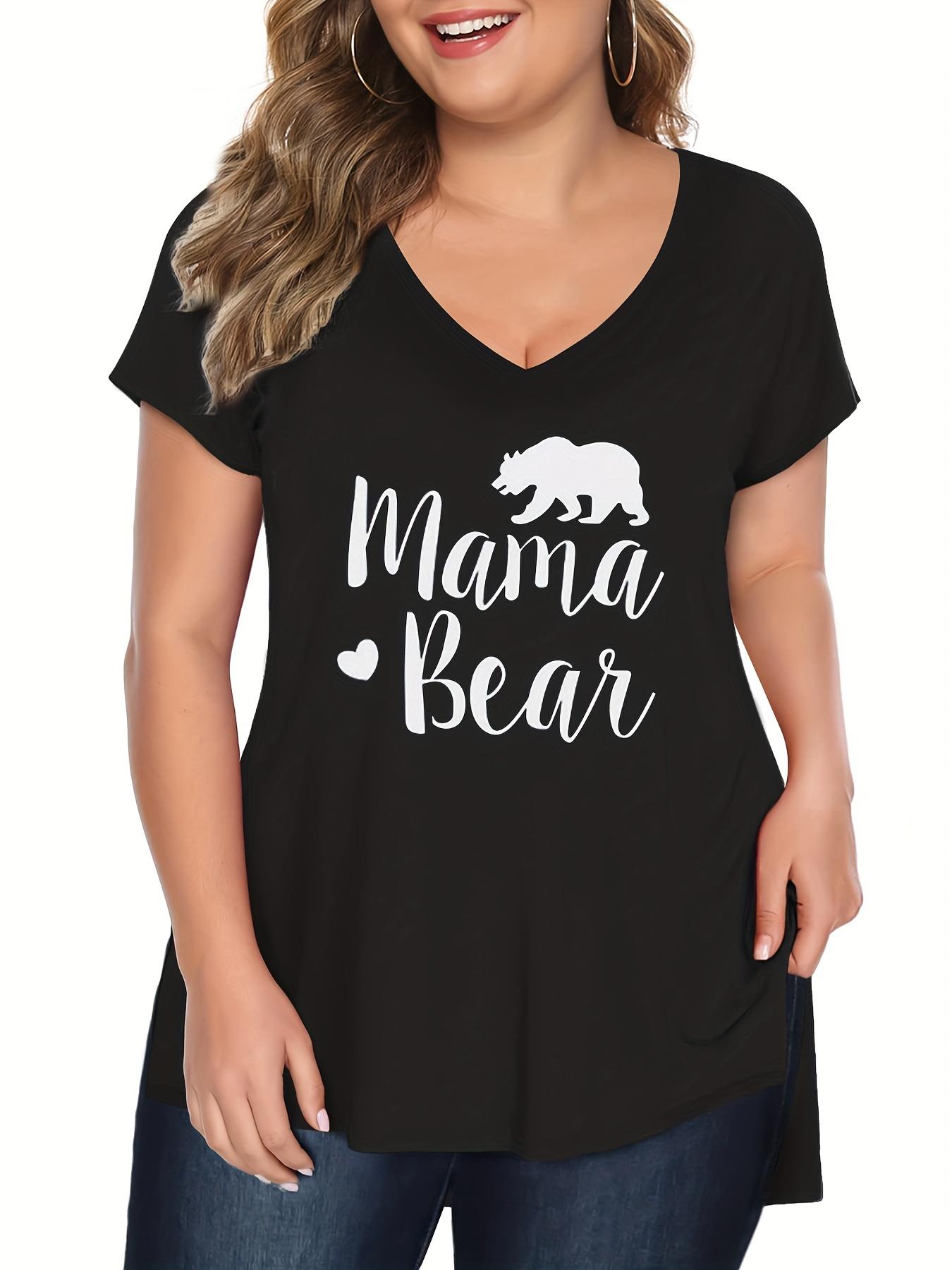 

Повседневная футболка больших размеров, женская легкая эластичная футболка с короткими рукавами и v-образным вырезом с принтом медведей и букв