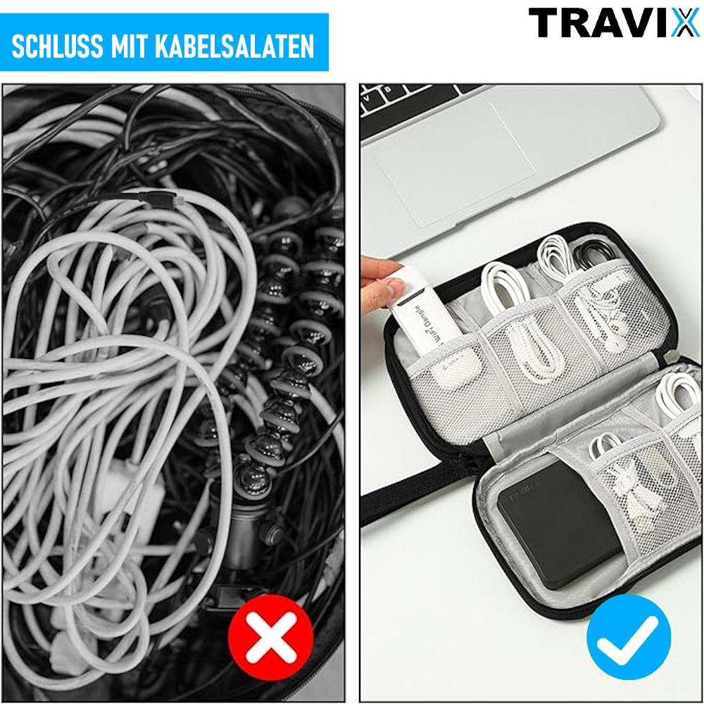 TRAVIX Kabel Organizer Tasche Aufbewahrungstasche Kabeltasche Reise Zubehör