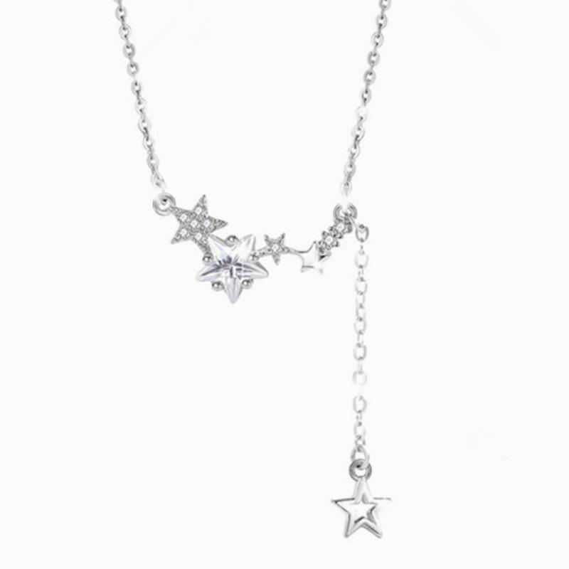 925 Sterling Silver Star Tassel Necklace Women Light Fashion Commuter Style Zircon Inlaid Jewelry 925 silver
