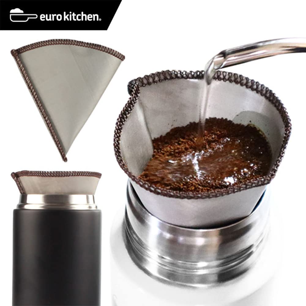 EuroKitchen Kasai EuroKitchen Reusable Coffee Mug Bottle 1 Filter Steel Mesh Folding Coffee EUMB12 Filter, Direct, (Stainless Filter)