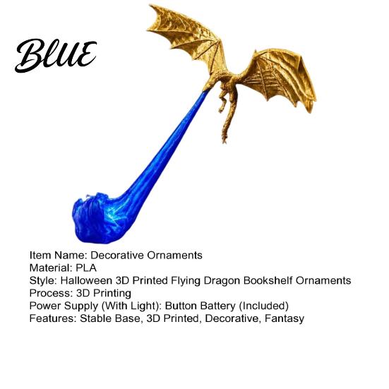 Unique Bookshelf Ornaments Dragon Nook Light 3D Printed Fire-Breathing Fantasy Shelf Decor with Flame Flying Desk Figurine Base Figurine Halloween